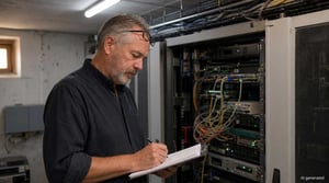 Altsystemarchivierung: IT-Mitarbeiter dokumentiert Serverschrank vor der Stilllegung