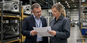 Auditor und Qualitaetsleiterin besprechen Cpk Grenzwerte nach IATF 16949 in der Fertigung