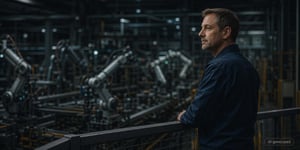 Techniker überwacht automatisierte, menschenleere Fertigungslinie in der Dark Factory