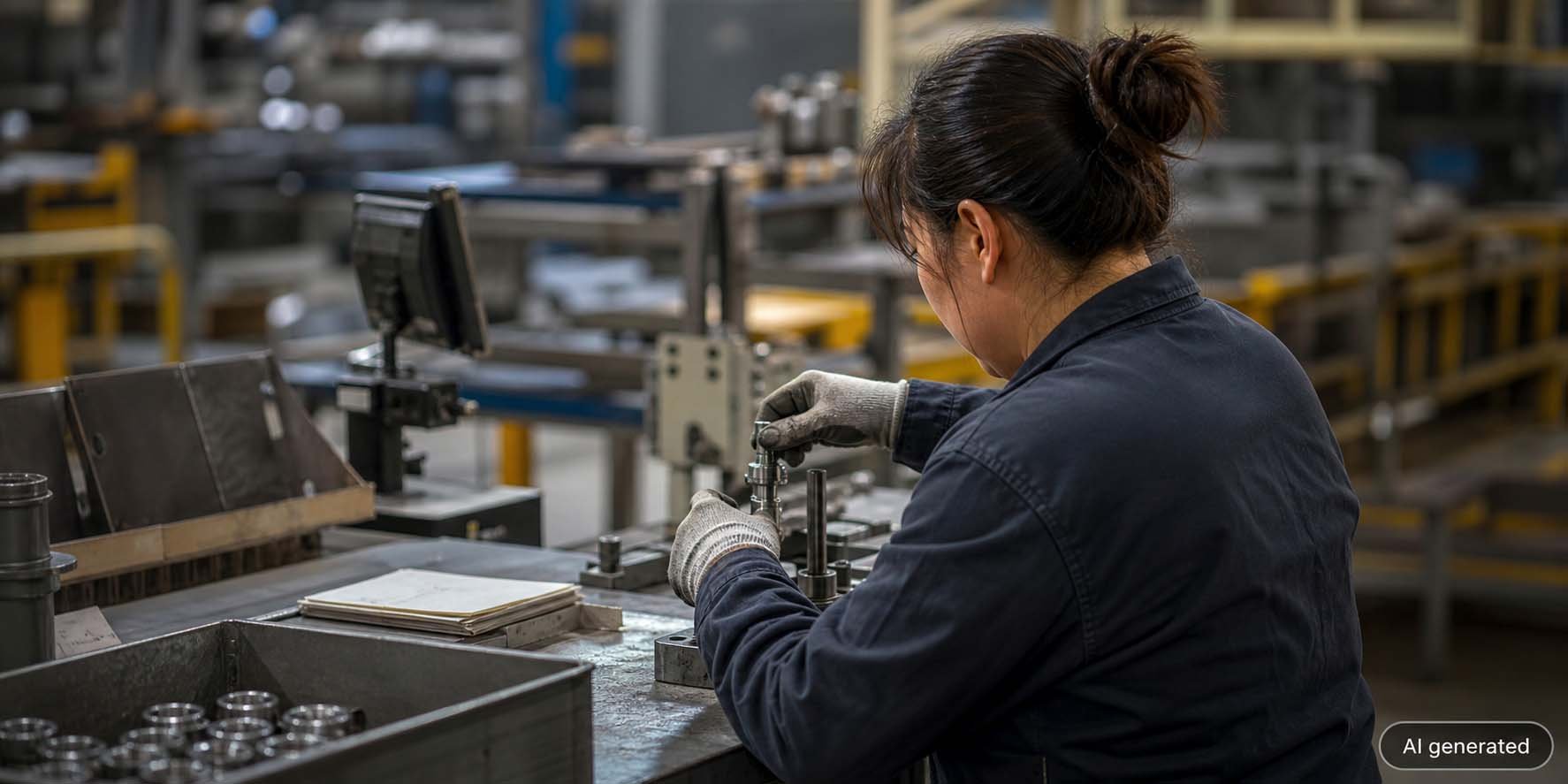 Werker folgt an seiner Station einer digitalen Arbeitsanweisung Schritt für Schritt