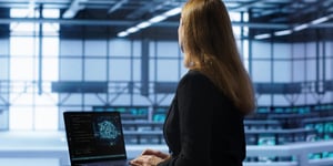 It professional working on notebook with ai machine learning algorithms