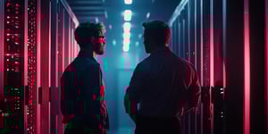 Two it engineers servers center data