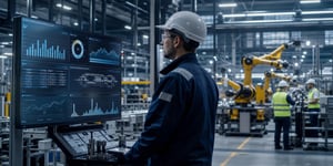 Qualitätssicherungssoftware in der Fertigung – Qualitätsingenieur prüft Bauteil an moderner Produktionslinie