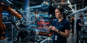 Ingenieur analysiert Prozessdaten und Qualitätsabweichungen in einer modernen Fertigungslinie
