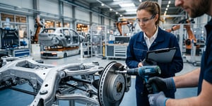 VDI/VDE 2862-konforme Schraubmontage in moderner Automotive-Fertigung mit sicherheitsrelevanter Qualitätskontrolle und präzisem Drehmomentschrauber
