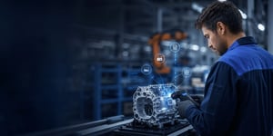 Rückverfolgbarkeit und Produkthaftung in der Produktion: Werker erfasst Bauteildaten an einer Montagestation