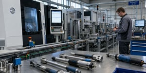 MES Software in der Fertigung: Produktionslinie mit Sensorik, Verkabelung und Werkzeugen zur Prozessdatenerfassung