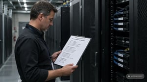 Teradata stilllegen: IT Leiter prüft im Rechenzentrum ein altes Data Warehouse vor der Archivierung
