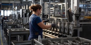Werker an variantenreicher Montagelinie vermeidet Variantenvielfalt Montage Fehler mit digitaler Werkerführung